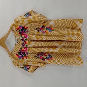 See and Be Seen yellow gold embroidered flowy peasant style blouse size medium